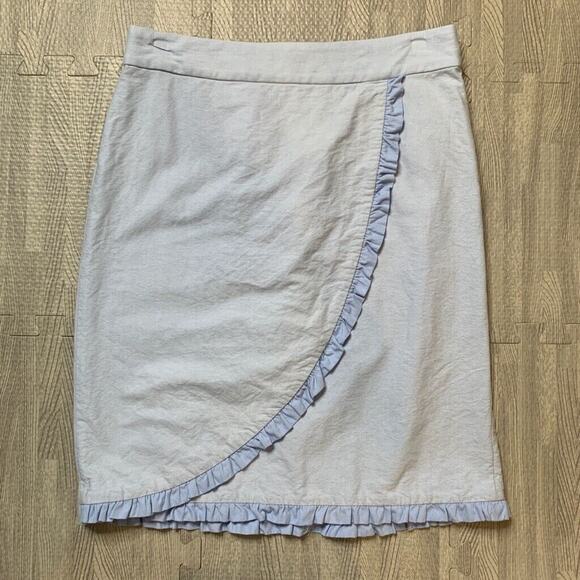 J Crew Skirt Womens 2 Periwinkle Oxford Nantucket Ruffle Faux Wrap Back Zip - Picture 2 of 12